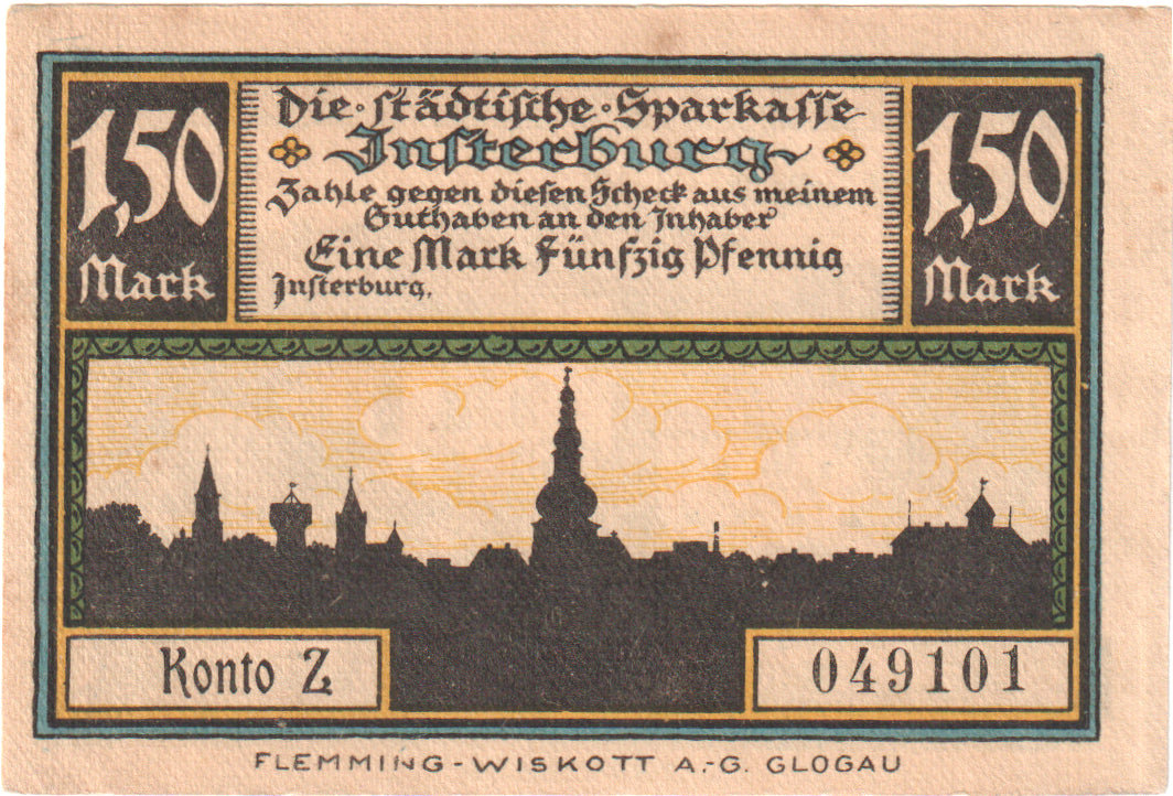 Banconote, Germania, Insterburg, 1.5 Mark, château 7, O.D, FDS, Mehl:645.1a