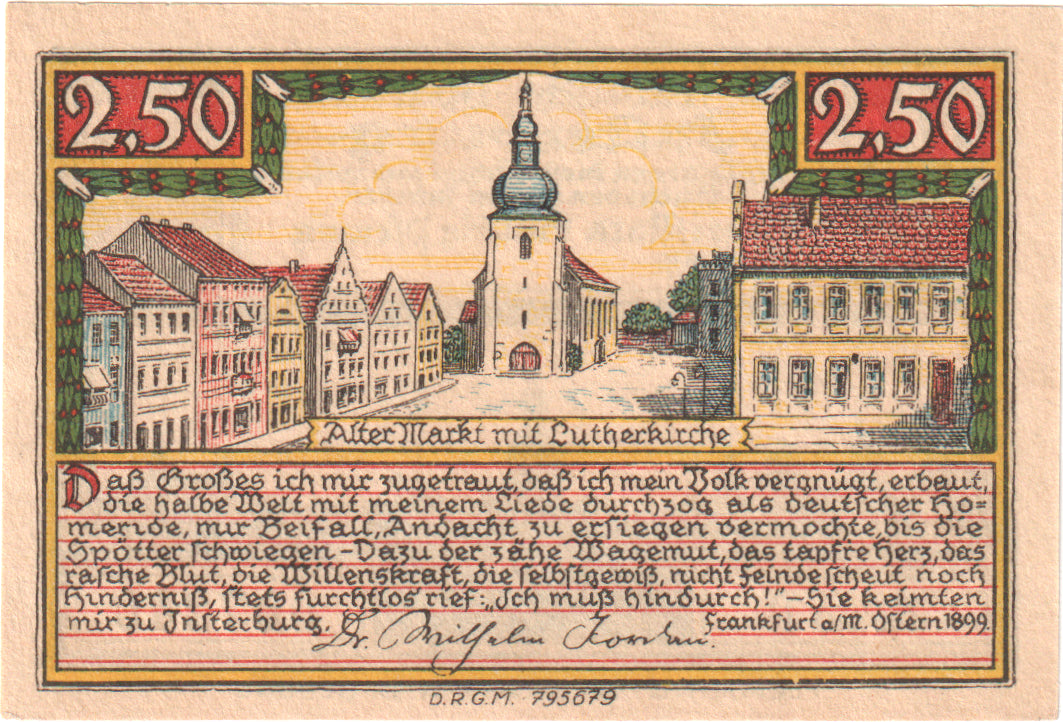 Banknote, Germany, Insterburg, 2.5 Mark, village, O.D, UNC(65-70), Mehl:645.1a