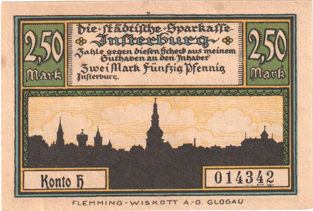 Geldschein, Deutschland, Insterburg, 2.5 Mark, Village 3, O.D, UNZ, Mehl:645.1a
