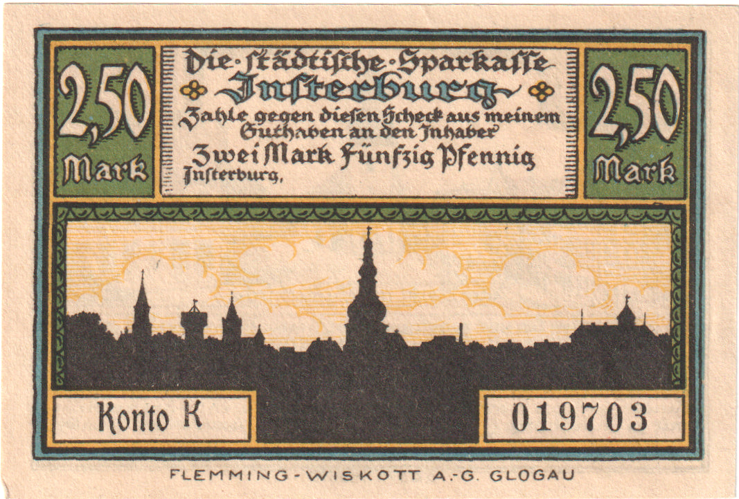 Geldschein, Deutschland, Insterburg, 2.5 Mark, Village 4, O.D, UNZ, Mehl:645.1a