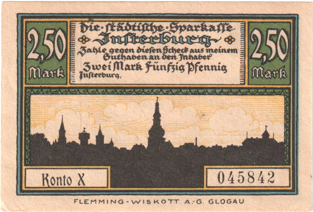 Geldschein, Deutschland, Insterburg, 2.5 Mark, Village 7, O.D, UNZ, Mehl:645.1a