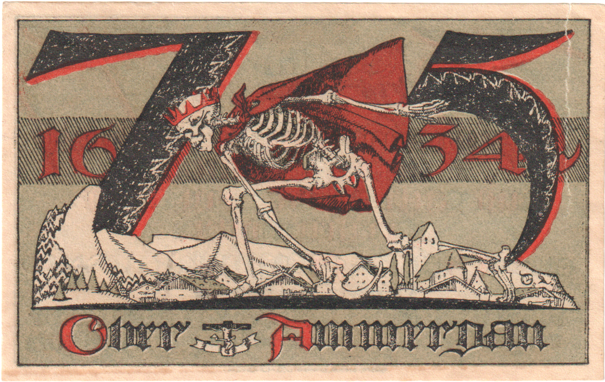 Geldschein, Deutschland, Oberammergau Gemeinde, 75 Pfennig, squelette 3, 1921