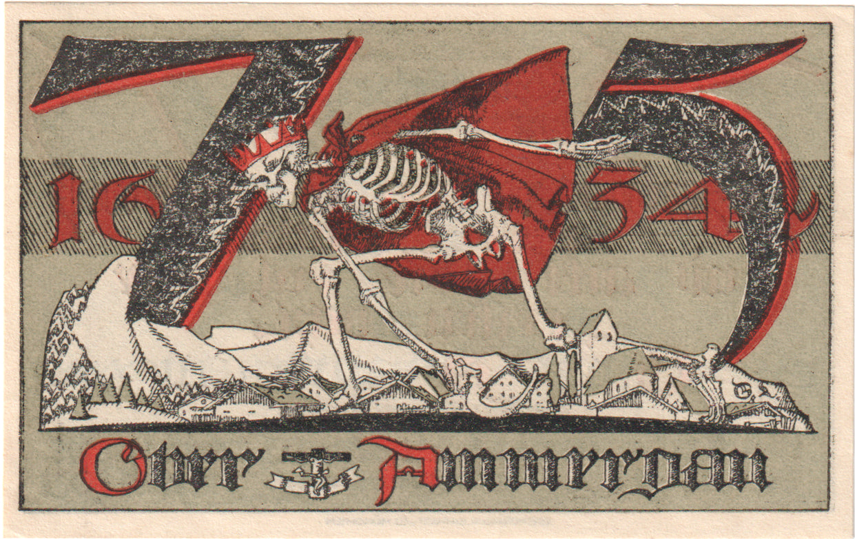 Geldschein, Deutschland, Oberammergau Gemeinde, 75 Pfennig, squelette 4, 1921