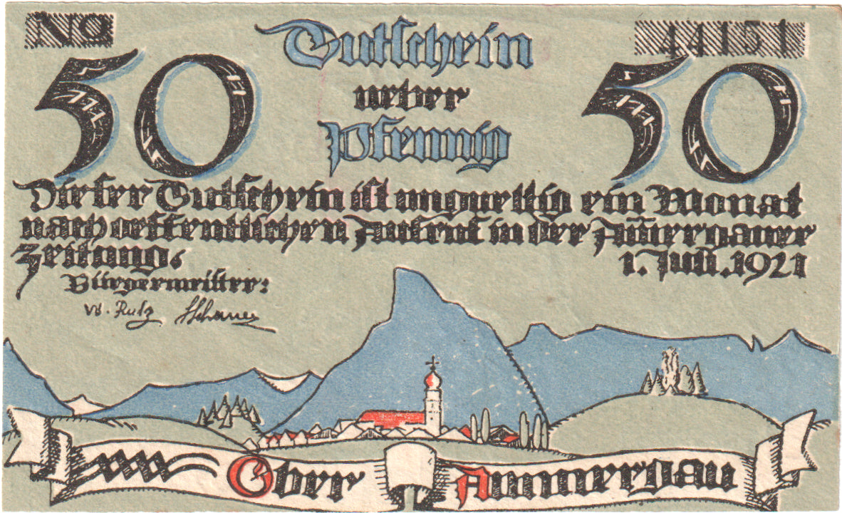 Banconote, Germania, Oberammergau Gemeinde, 50 Pfennig, personnage 4, 1921