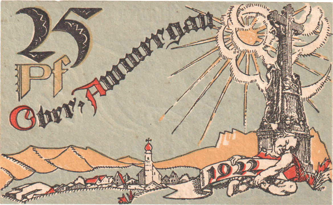 Banconote, Germania, Oberammergau Gemeinde, 25 Pfennig, paysage 1, 1921