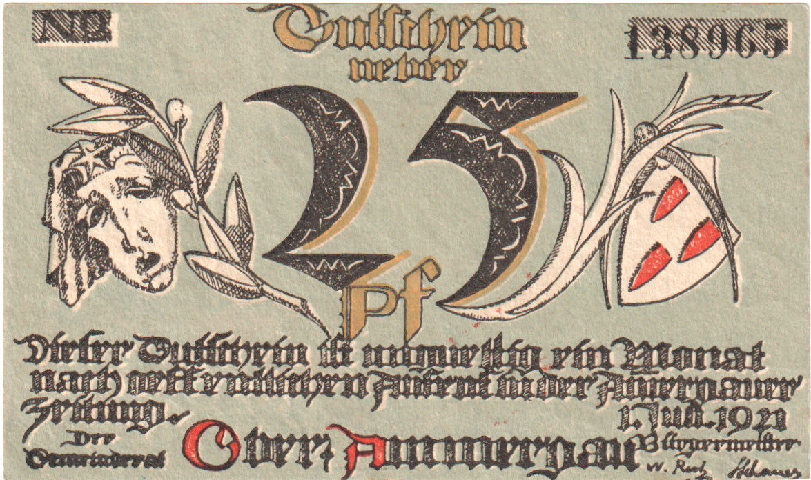 Banconote, Germania, Oberammergau Gemeinde, 25 Pfennig, paysage 4, 1921