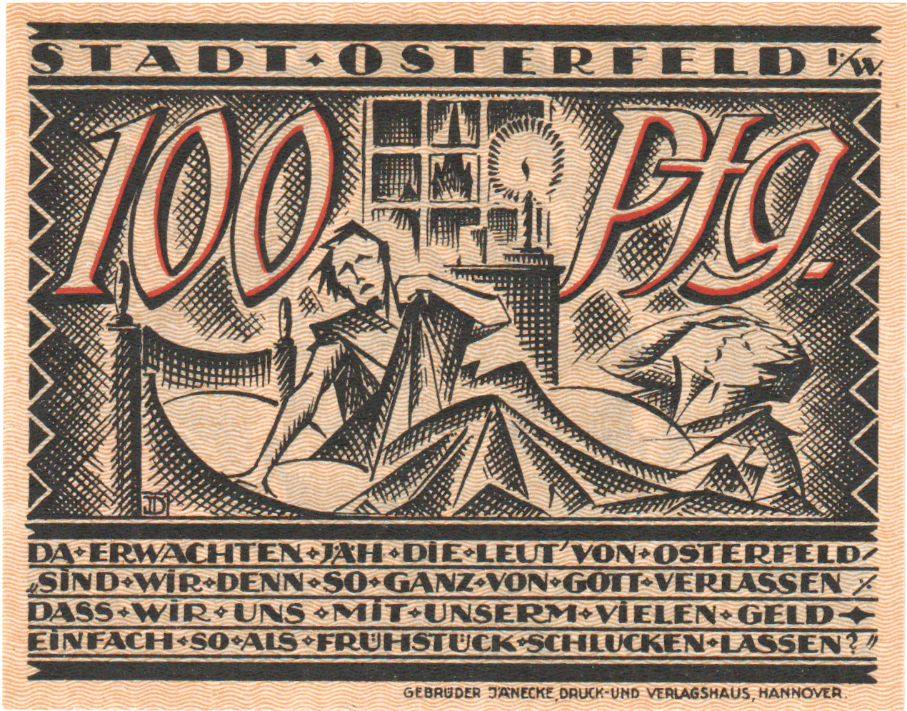 Banknot, Niemcy, Osterfeld, 100 Pfennig, personnage, 1921, 1921-12-15