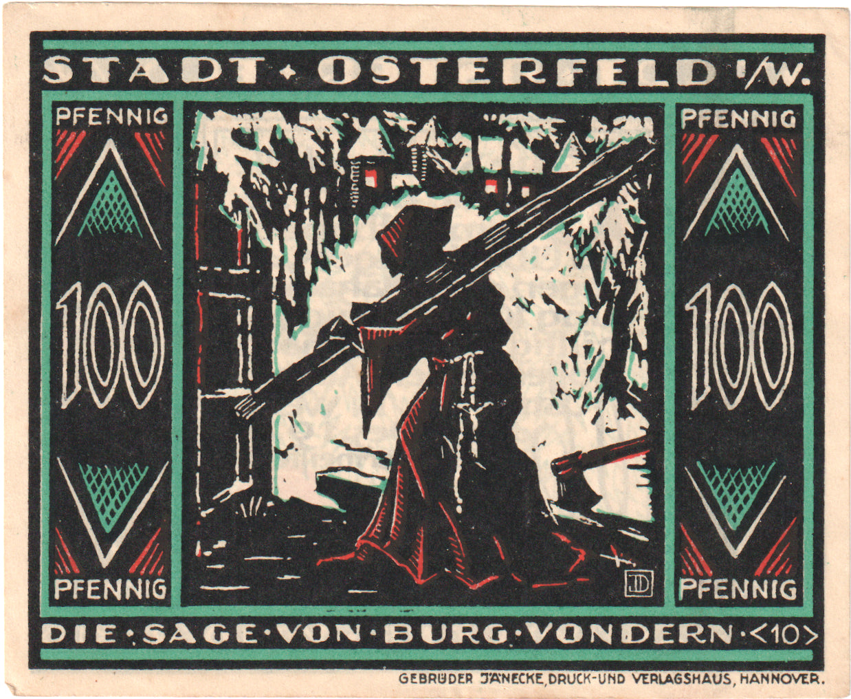 Banknot, Niemcy, Osterfeld, 100 Pfennig, personnage, 1921, 1921-12-15, UNC(63)
