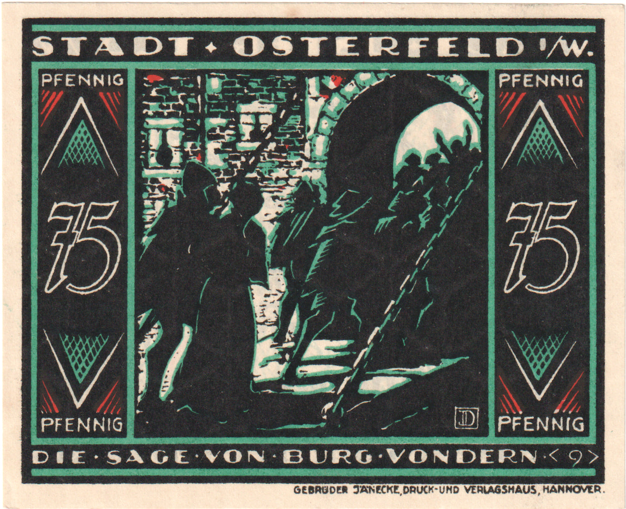 Banknot, Niemcy, Osterfeld, 75 Pfennig, personnage, 1921, 1921-12-15, UNC(63)