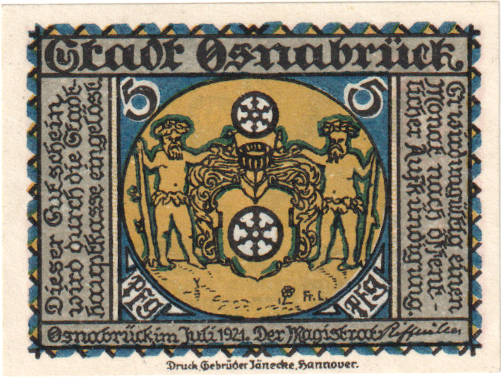 Banknote, Germany, Osnabruck, 5 Pfennig, personnage, 1921, UNC(63), Mehl:1032.1