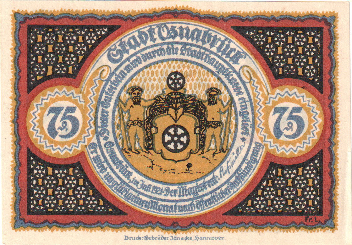 Geldschein, Deutschland, Osnabruck, 75 Pfennig, personnage 4, 1921, UNZ-