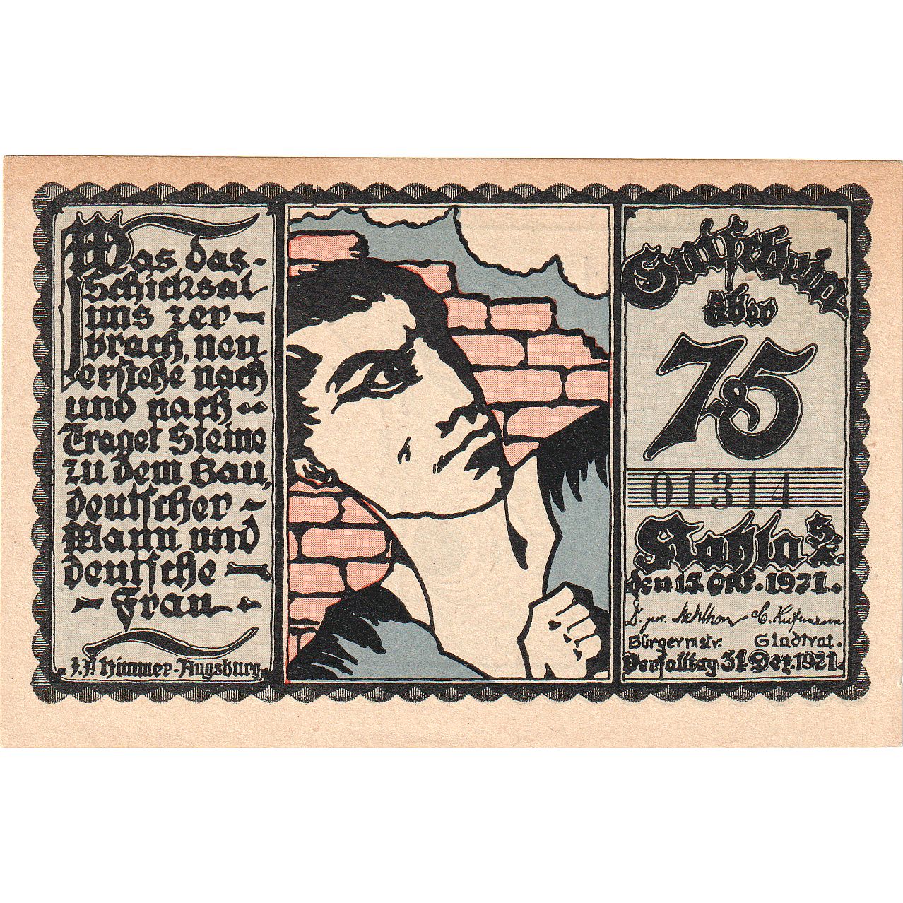 Banconote, Germania, Kahla Stadt, 75 Pfennig, graphique, 1921, 1921-12-31, SPL