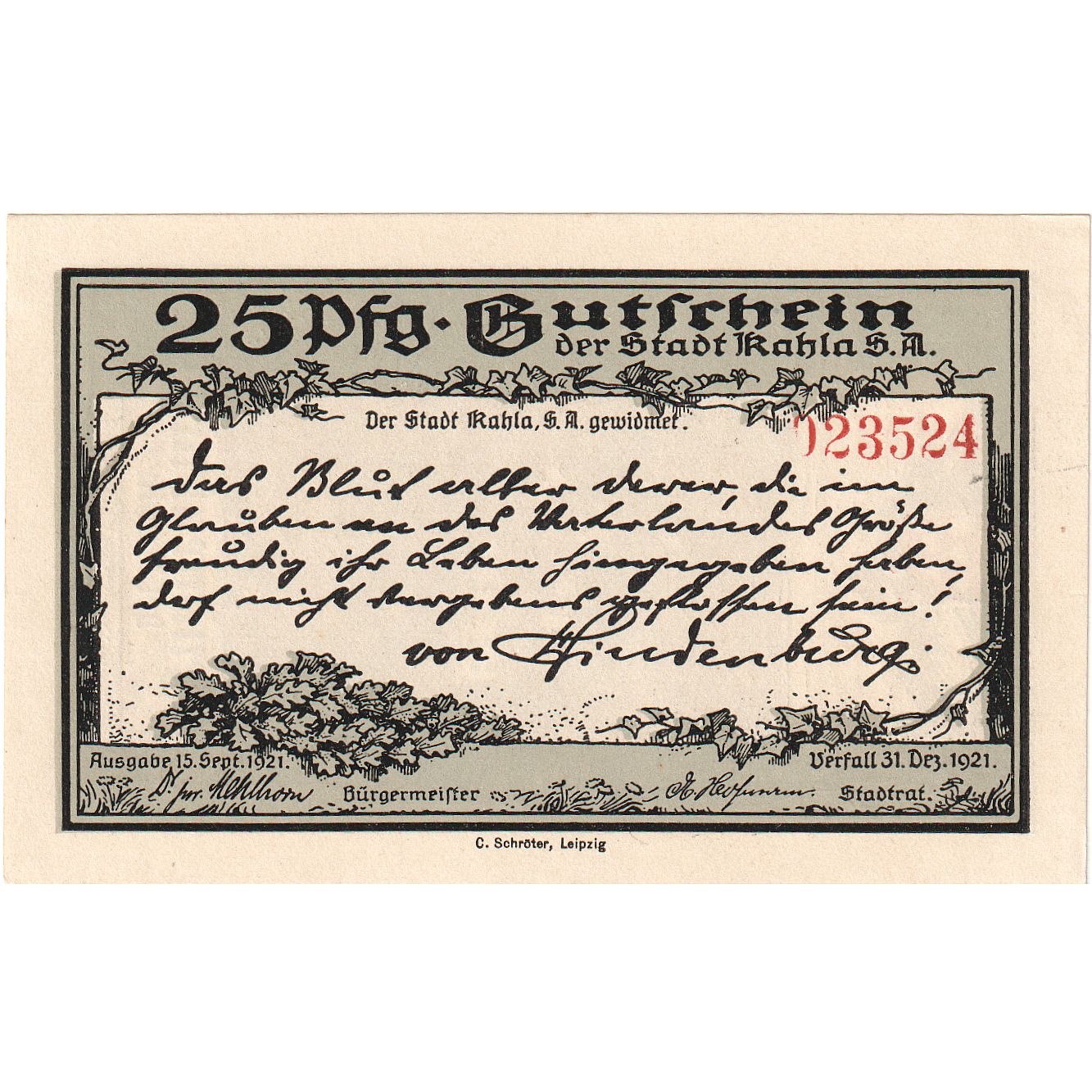 Banconote, Germania, Kahla, 25 Pfennig, paysage 1, 1921, 1921-12-31, SPL