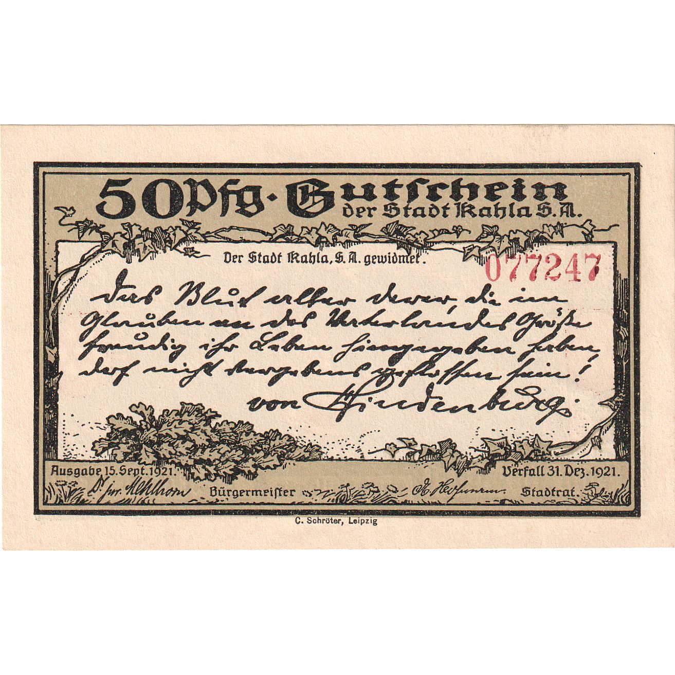 Banconote, Germania, Kahla, 50 Pfennig, chateau 1, 1921, 1921-12-31, SPL