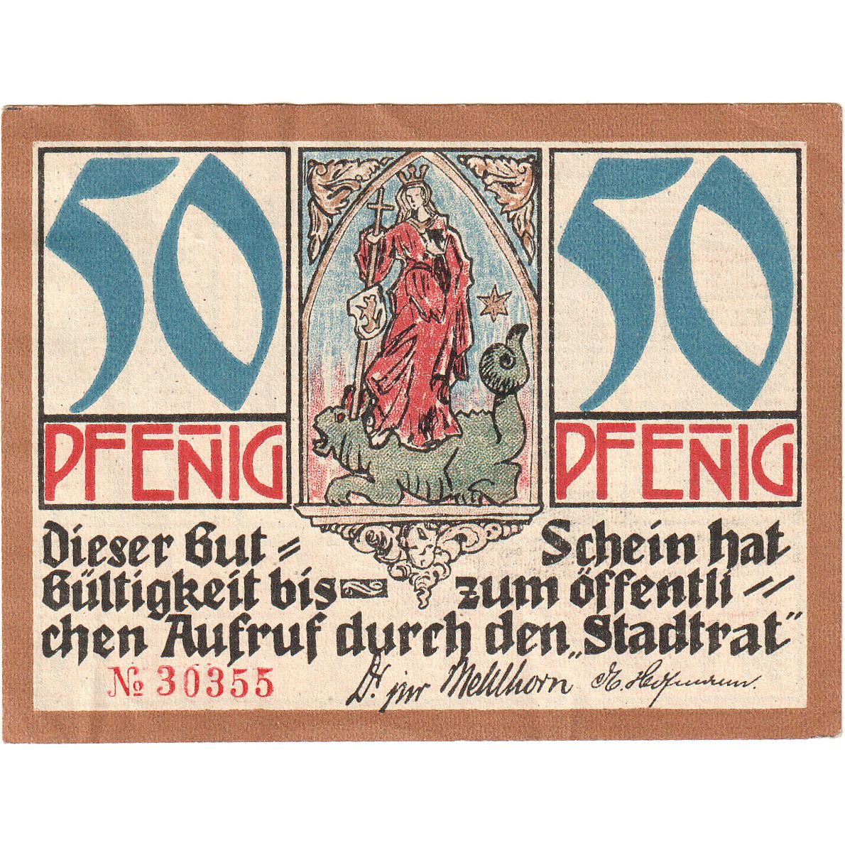 Banconote, Germania, Kahla, 50 Pfennig, personnage, 1921, SPL, Mehl:668.1a