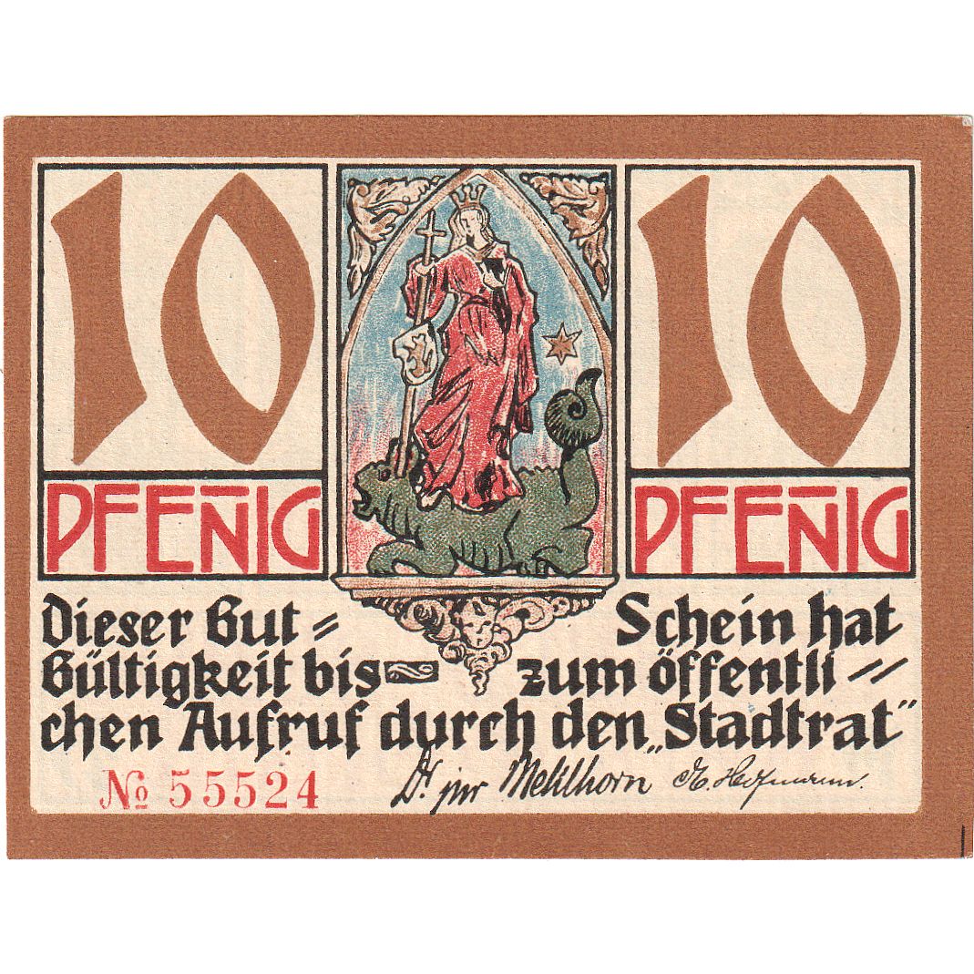 Banconote, Germania, Kahla, 10 Pfennig, personnage, 1921, SPL, Mehl:668.1a
