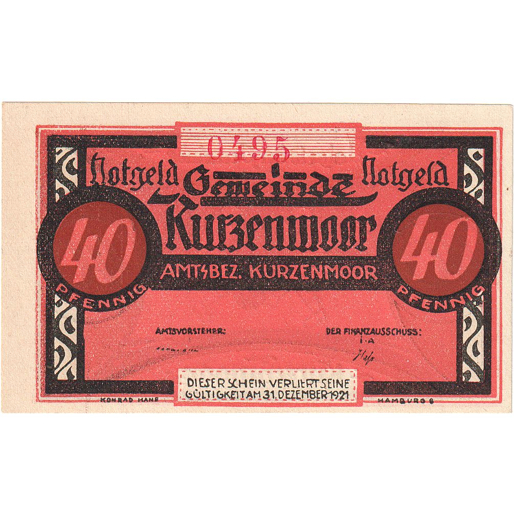 Banconote, Germania, Kurzenmoor, 40 Pfennig, footballeur, 1921, 1921-12-31, SPL