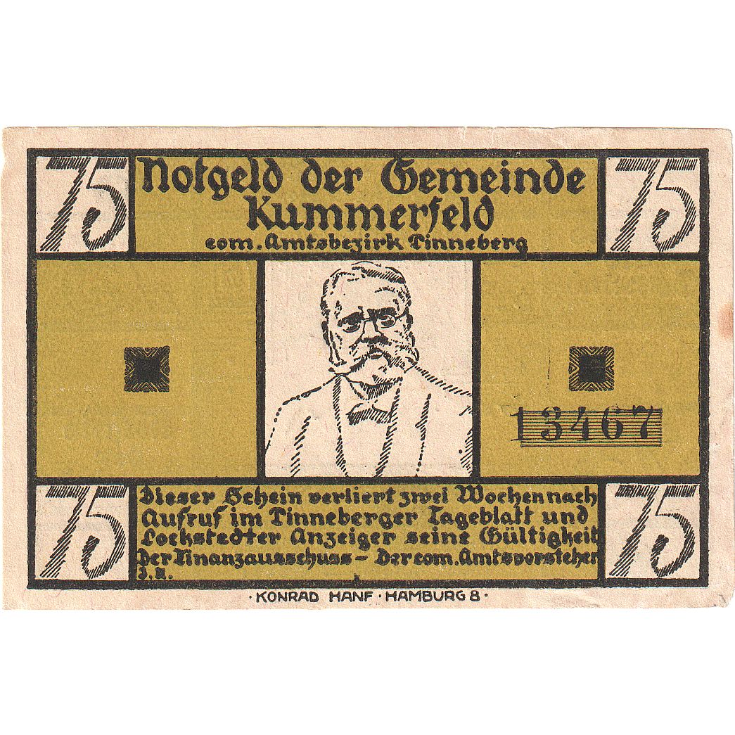 Banconote, Germania, Kummerfeld, 75 Pfennig, maison 1, 1921, SPL, Mehl:749.6a