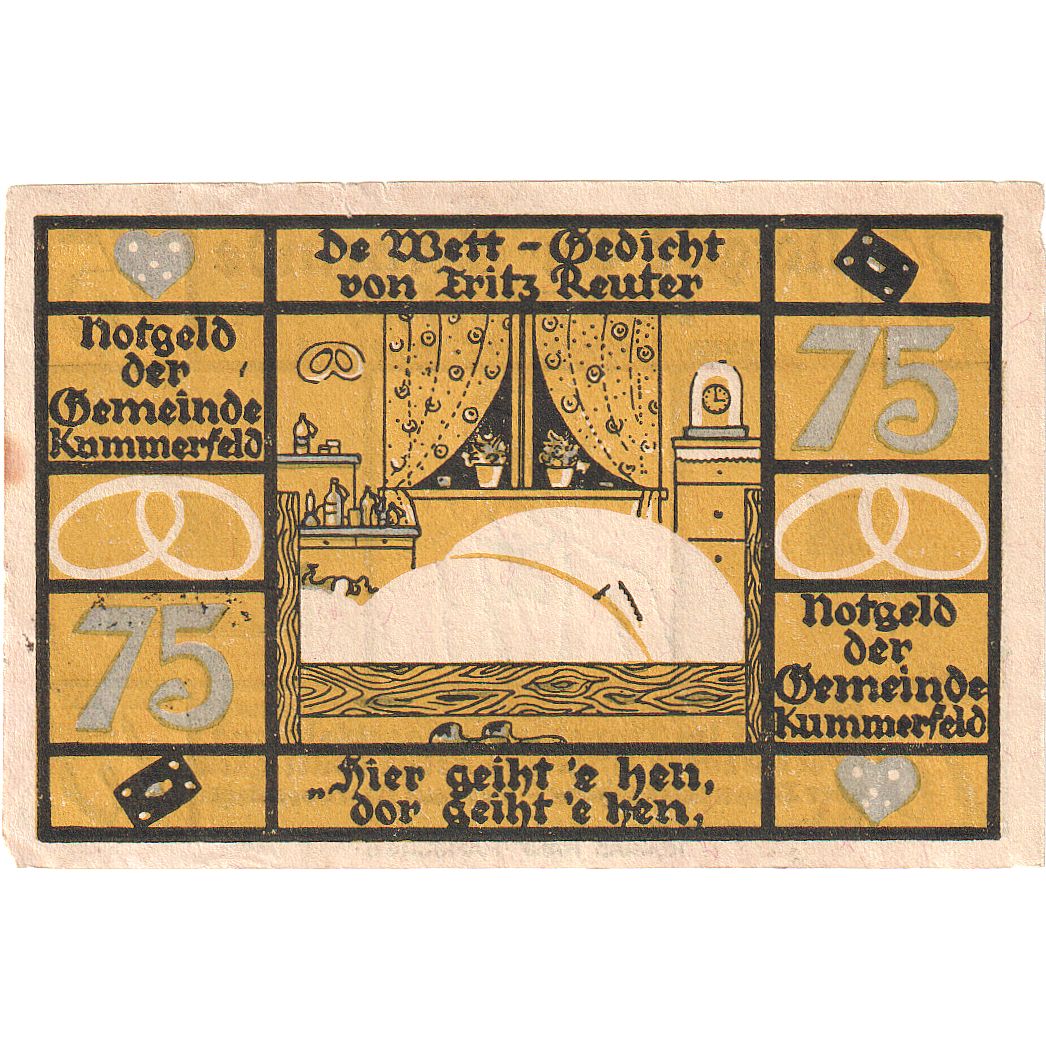 Banconote, Germania, Kummerfeld, 75 Pfennig, maison 1, 1921, SPL, Mehl:749.6a