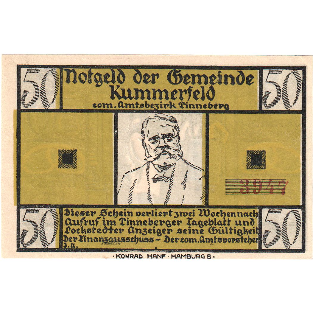 Geldschein, Deutschland, Kummerfeld, 50 Pfennig, personnage, 1921, UNZ-