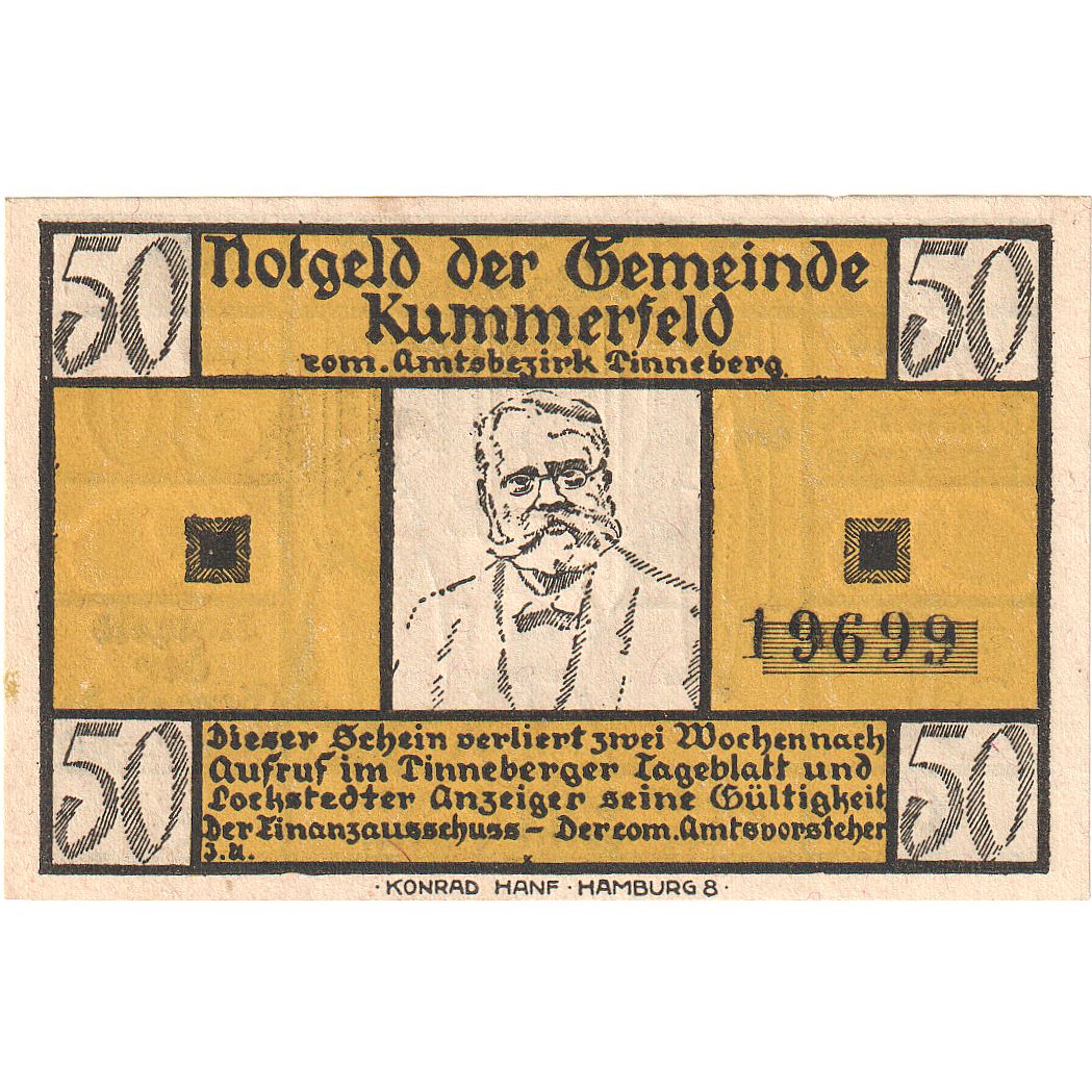 Banknot, Niemcy, Kummerfeld, 50 Pfennig, personnage 1, 1921, UNC(63)
