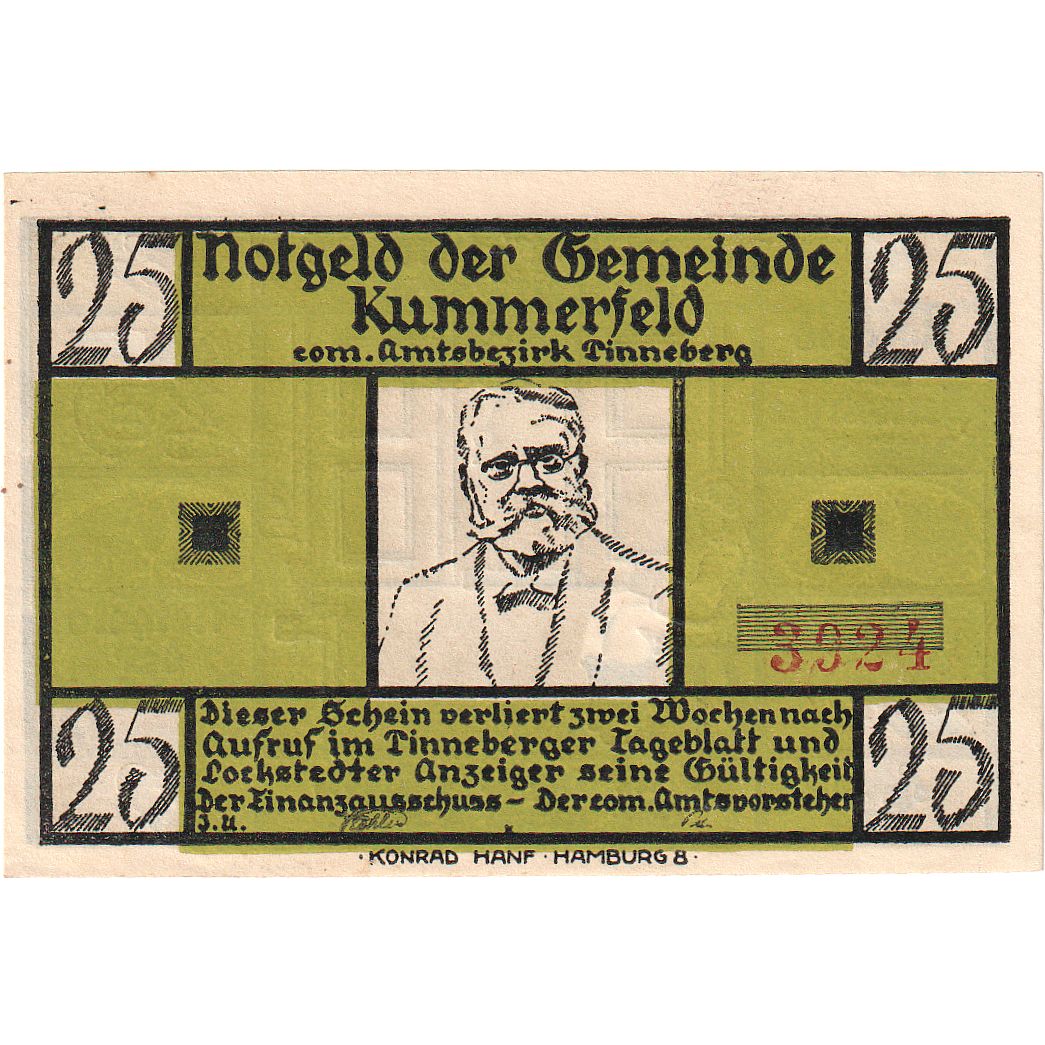 Geldschein, Deutschland, Kummerfeld, 25 Pfennig, personnage, 1921, UNZ-