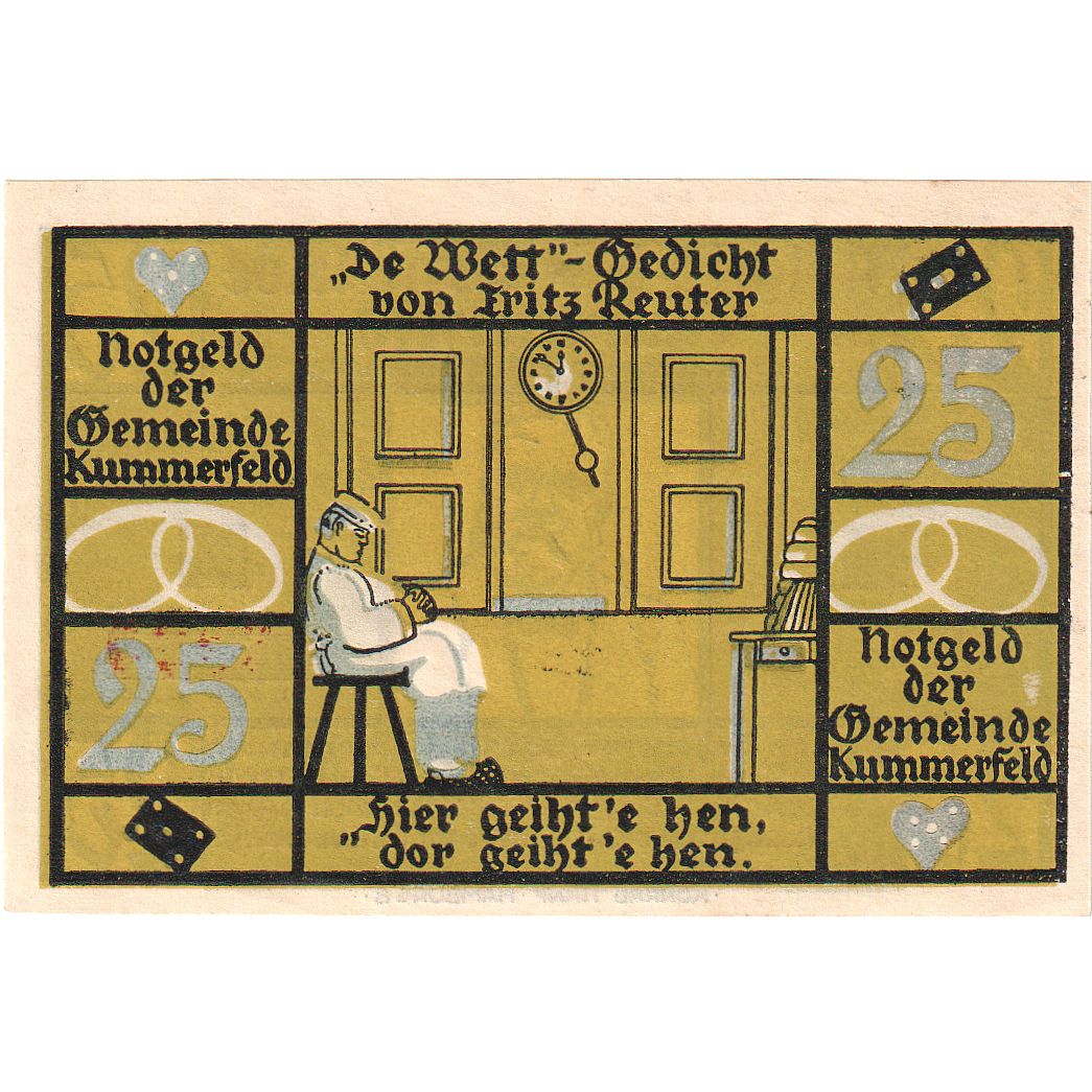 Geldschein, Deutschland, Kummerfeld, 25 Pfennig, personnage, 1921, UNZ-