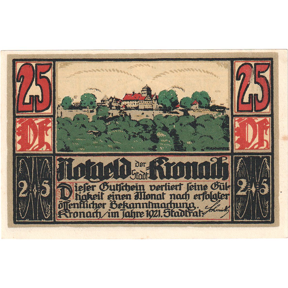 Banconote, Germania, Kronach, 25 Pfennig, Maison, 1921, FDS, Mehl:747.1