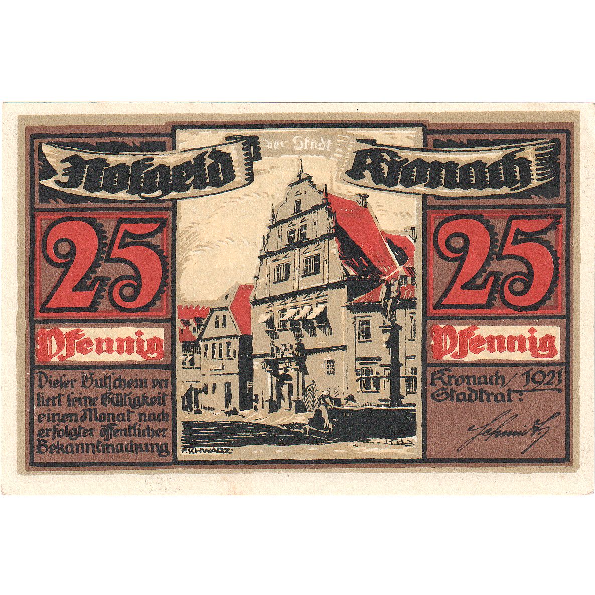 Banconote, Germania, Kronach, 25 Pfennig, Maison, 1921, FDS, Mehl:747.1