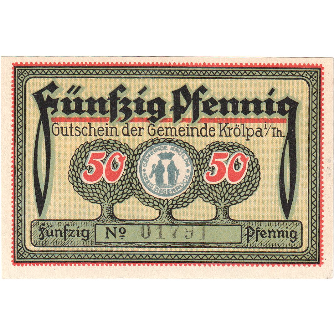 Geldschein, Deutschland, Krölpa in Thür., 50 Pfennig, paysage, 1921