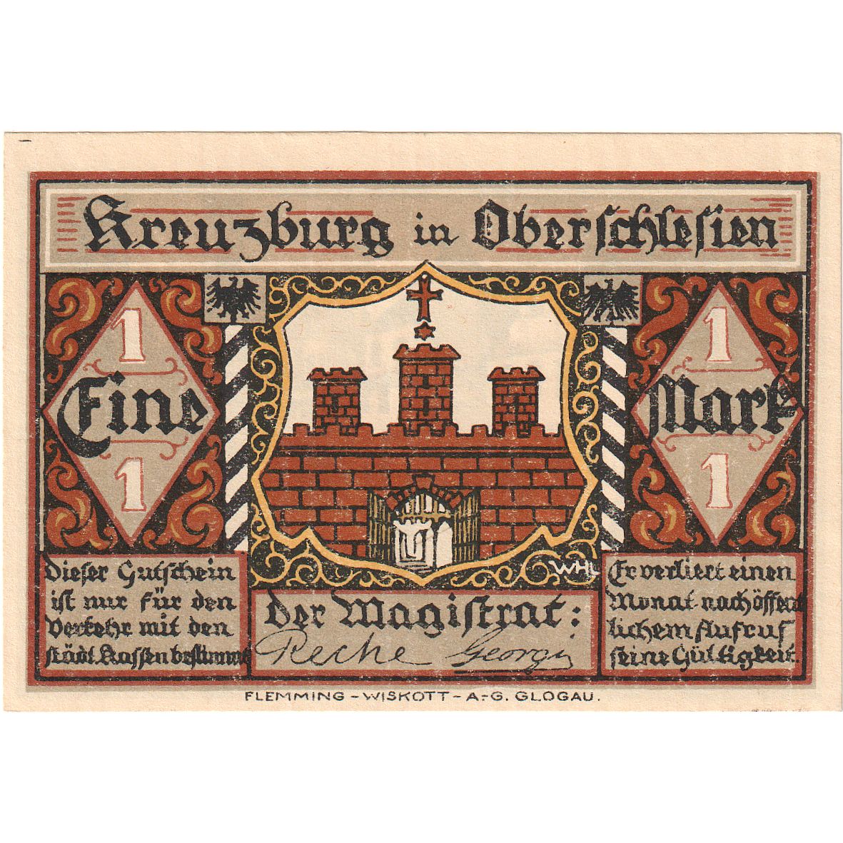 Geldschein, Deutschland, Kreuzburg, 1 Mark, personnage, 1921, UNZ-, Mehl:744.3b