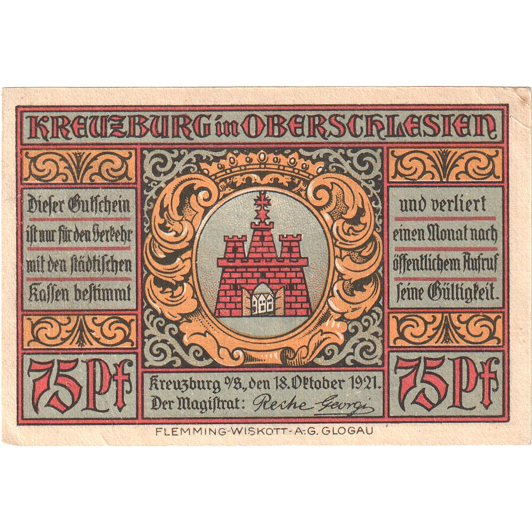 Geldschein, Deutschland, Kreuzburg, 75 Pfennig, personnage, 1921, 1921-10-18