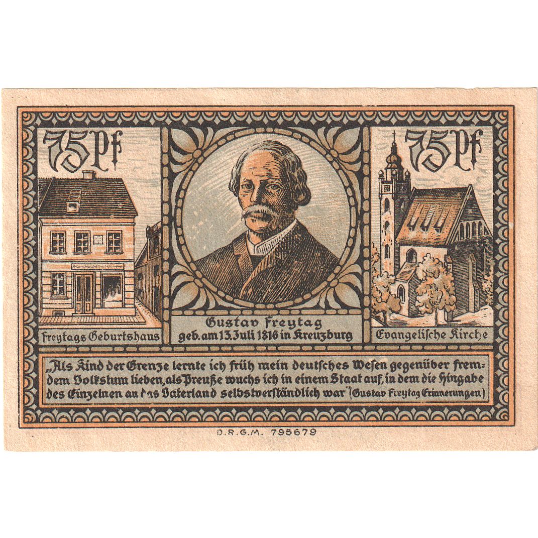 Geldschein, Deutschland, Kreuzburg, 75 Pfennig, personnage, 1921, 1921-10-18