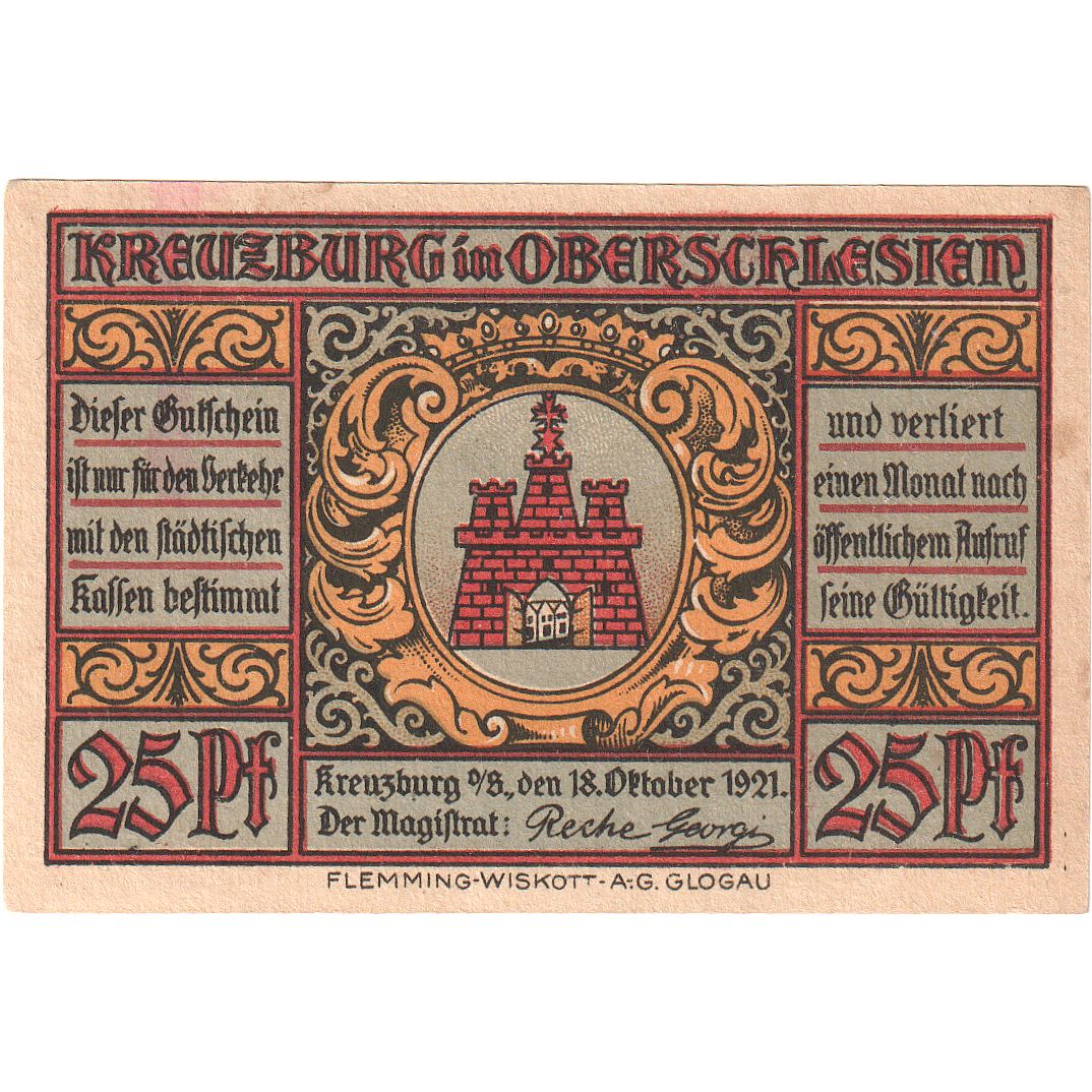 Geldschein, Deutschland, Kreuzburg, 25 Pfennig, cloche, 1921, 1921-10-18, UNZ-
