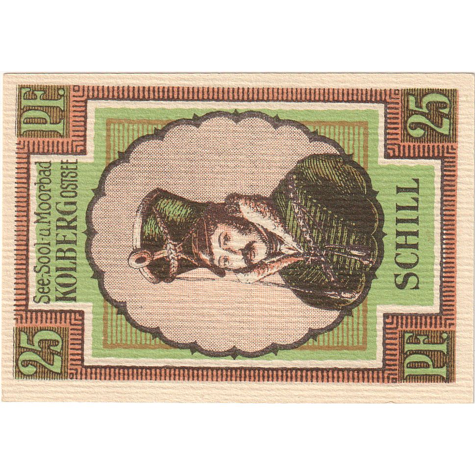 Banknot, Niemcy, Kolberg, 25 Pfennig, personnage, 1921, 1921-09-01, UNC(63)