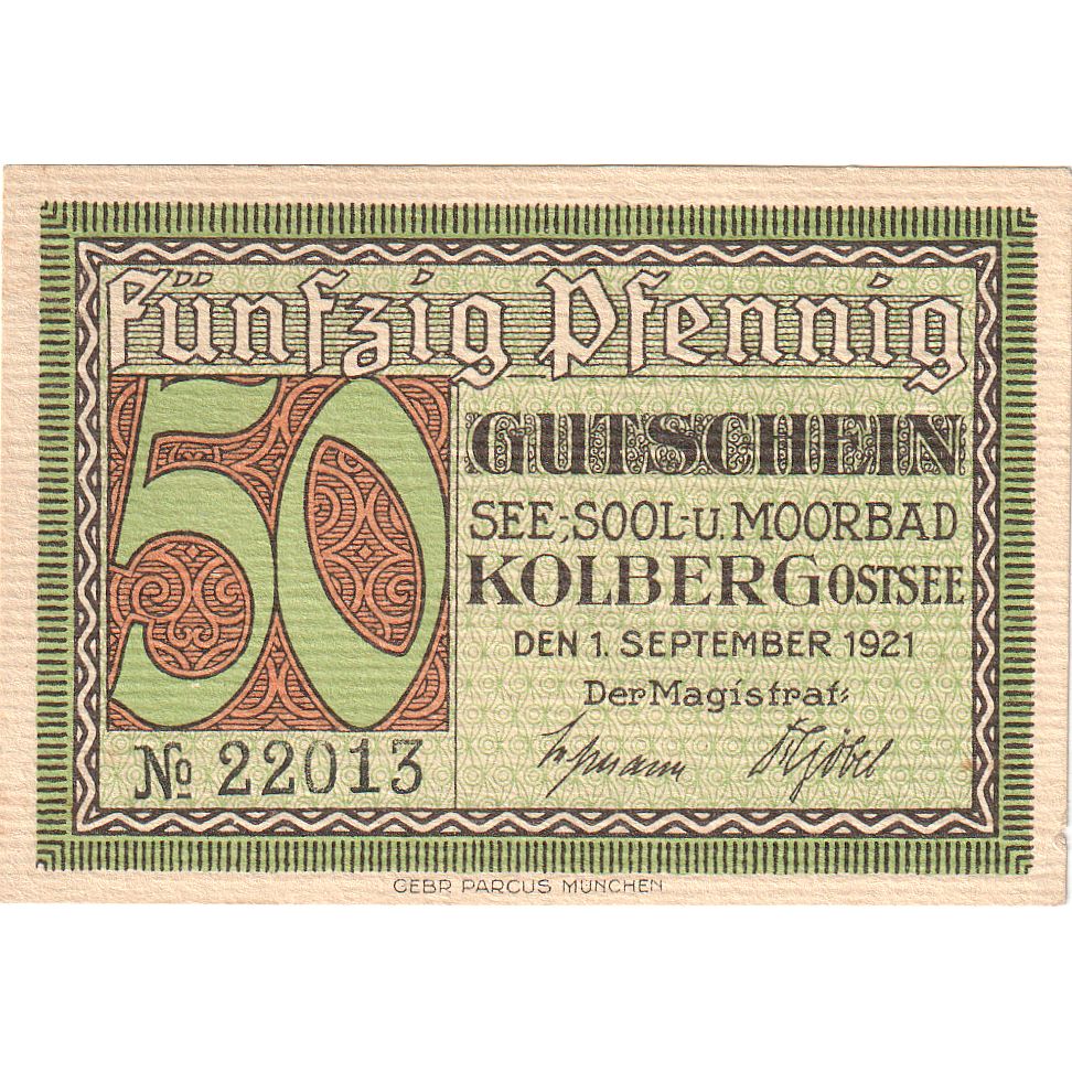 Geldschein, Deutschland, Kolberg, 50 Pfennig, personnage, 1921, 1921-09-01
