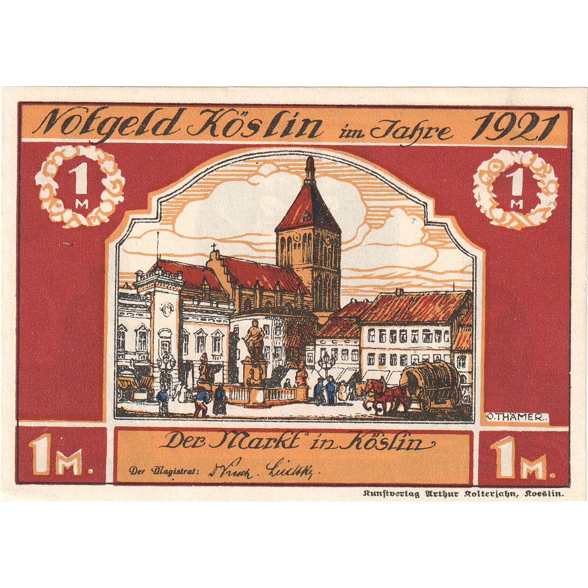 Banconote, Germania, Köslin Stadt, 1 Mark, personnage, 1921, FDS, Mehl:735.1