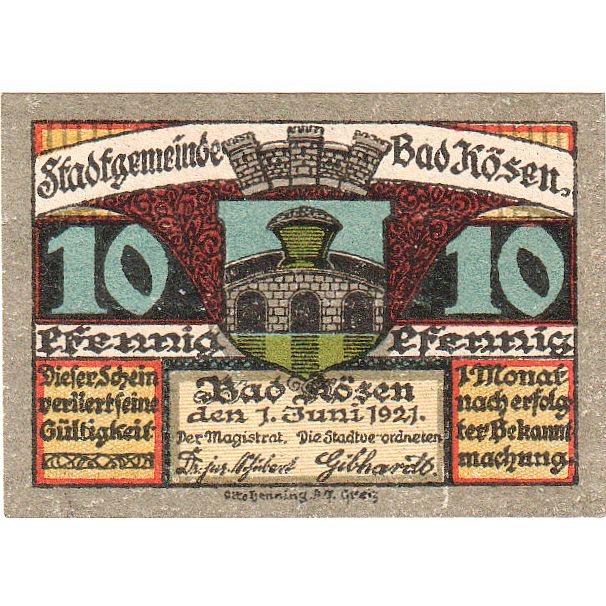 Banconote, Germania, Kösen, Bad, 10 Pfennig, Ecusson 1, 1921, 1921-06-01, SPL