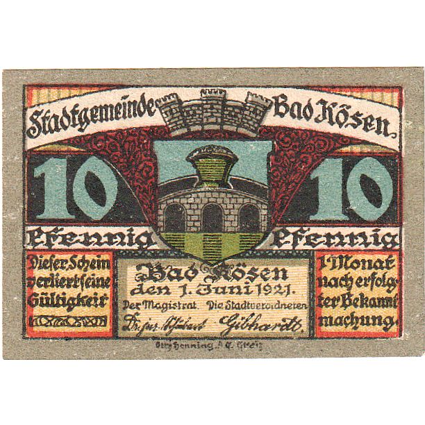 Banconote, Germania, Kösen, Bad, 10 Pfennig, ecusson 2, 1921, 1921-06-01, SPL