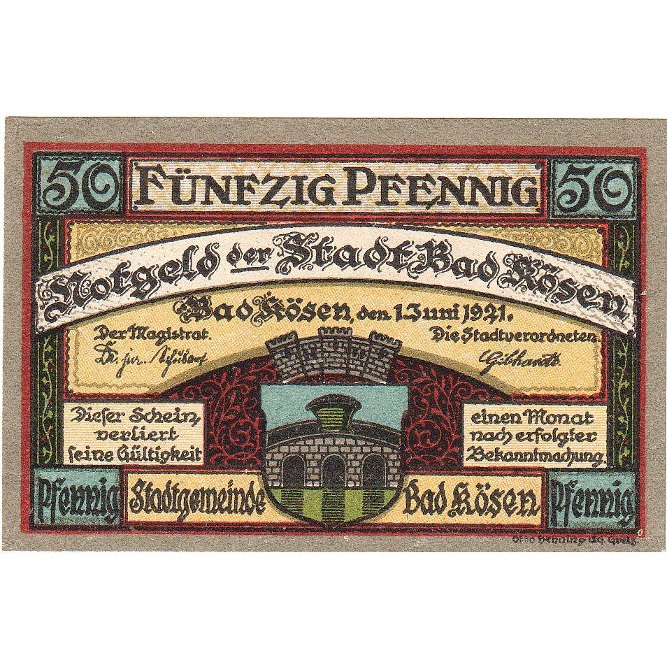 Banconote, Germania, Kösen, Bad, 50 Pfennig, Ecusson, 1921, 1921-06-01, SPL
