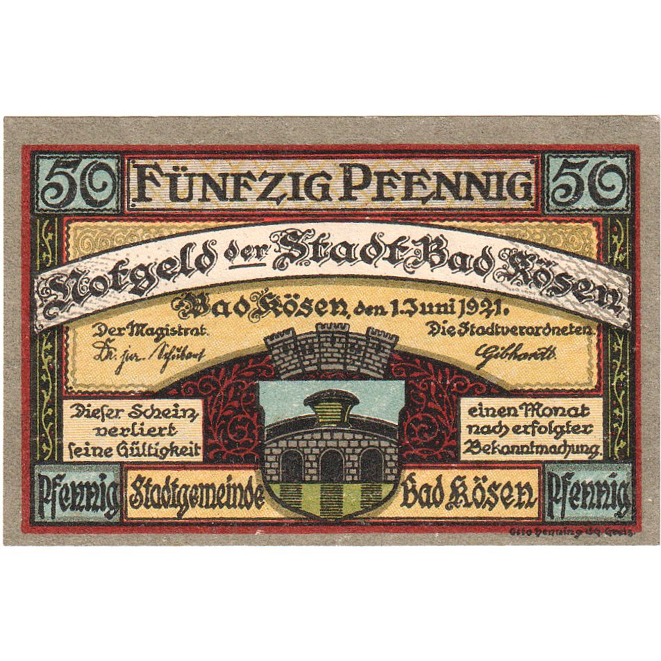 Banconote, Germania, Kösen, Bad, 50 Pfennig, ecusson 2, 1921, 1921-06-01, SPL
