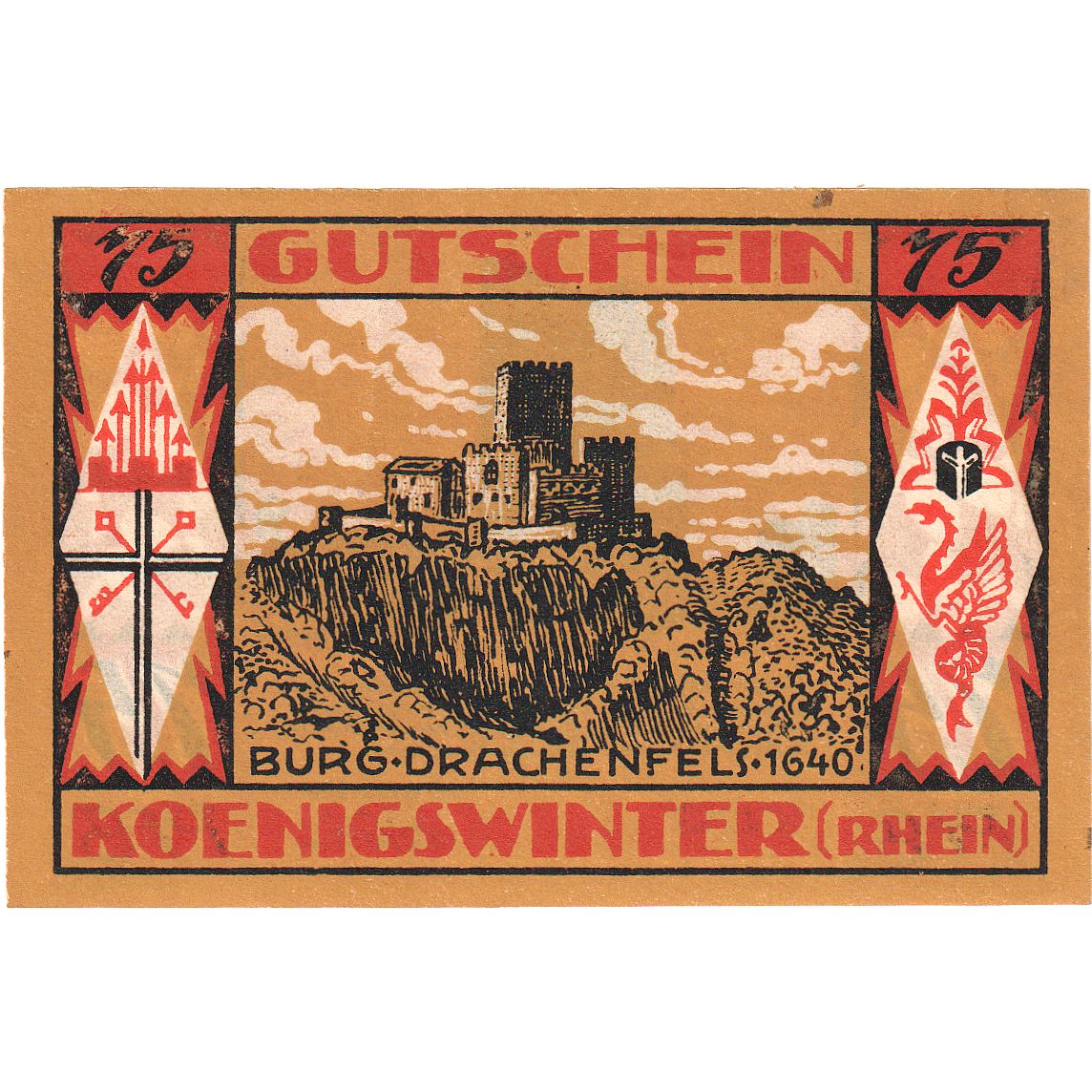 Geldschein, Deutschland, Königswinter, 75 Pfennig, château, 1921, 1921-07-15