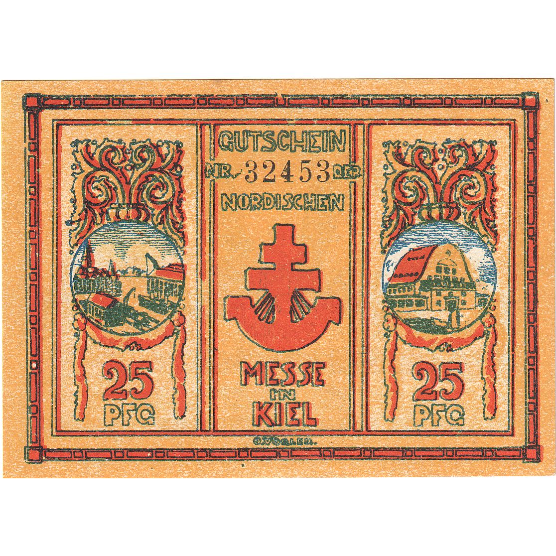 Geldschein, Deutschland, Kiel Nordische Messe, 25 Pfennig, Texte, 1921