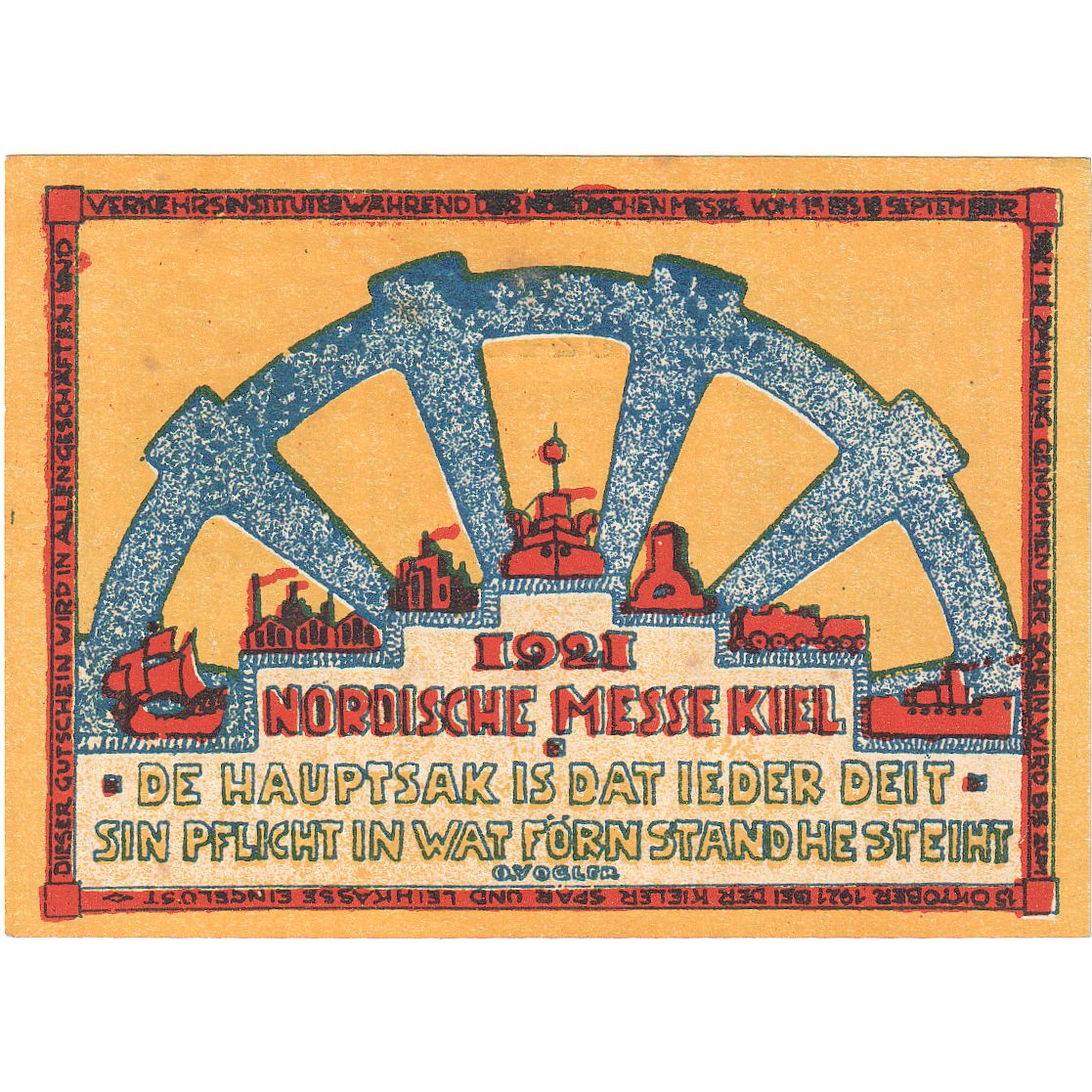 Geldschein, Deutschland, Kiel Nordische Messe, 25 Pfennig, Texte, 1921