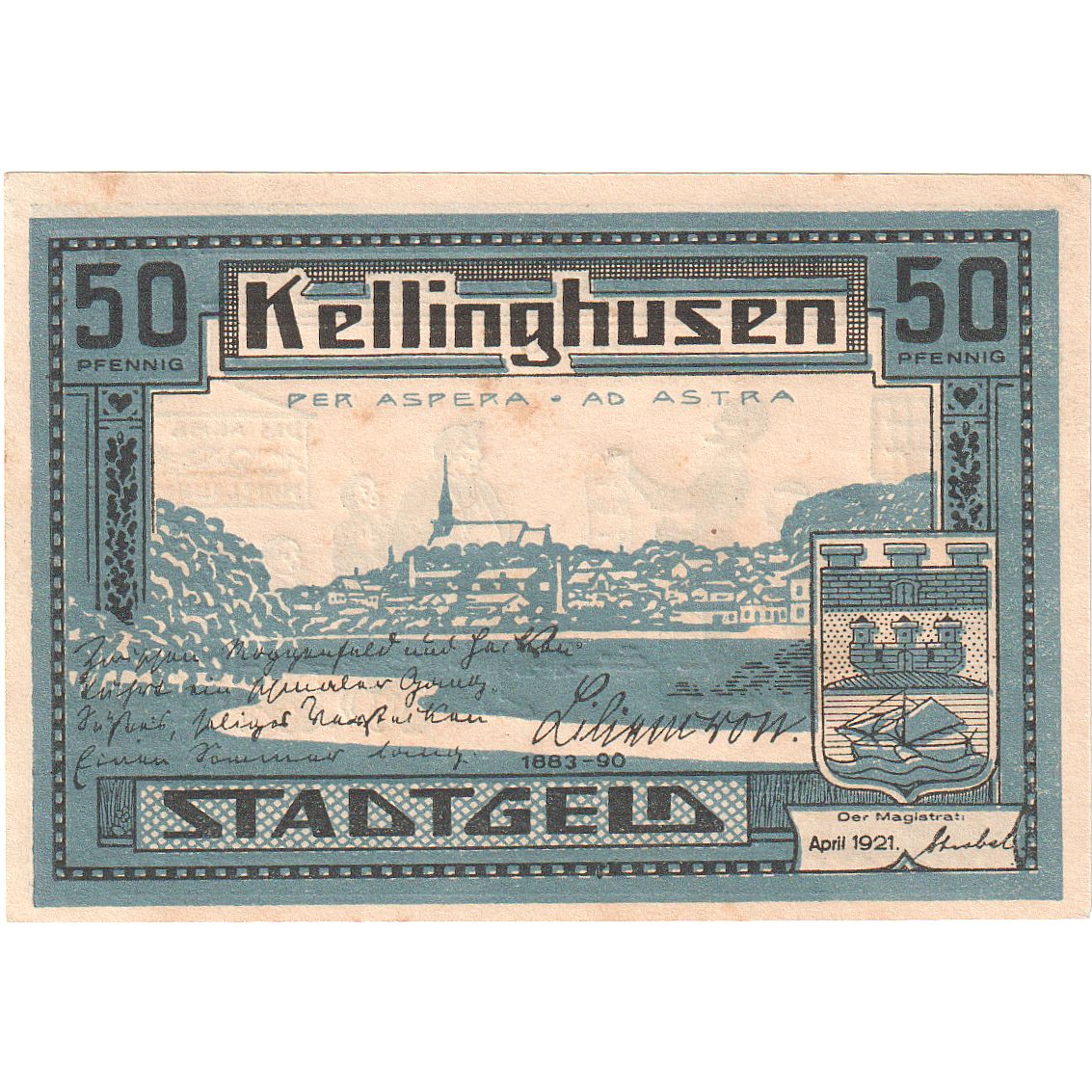 Geldschein, Deutschland, Kellinghusen, 50 Pfennig, paysage, 1921, UNZ