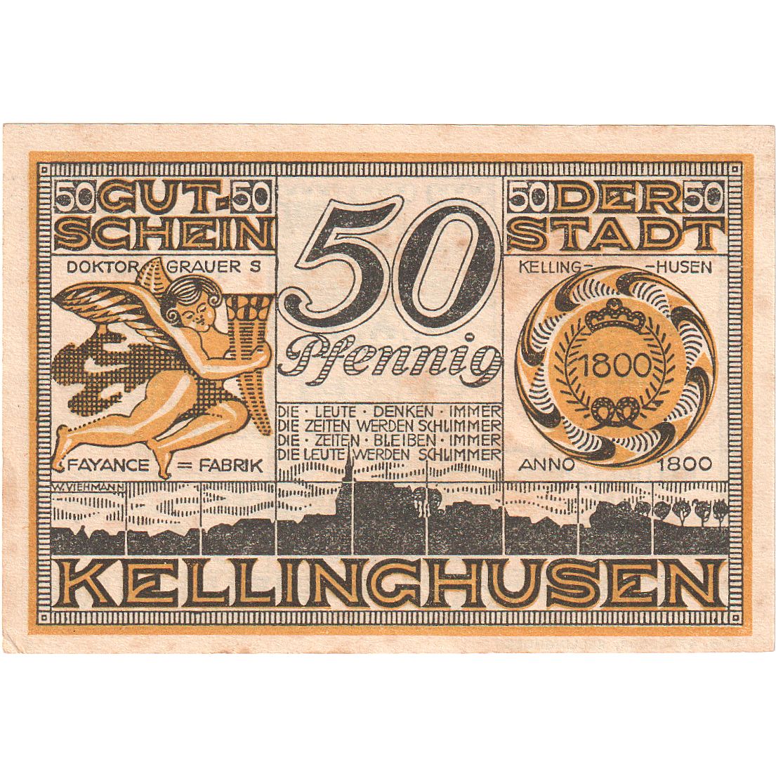 Banknot, Niemcy, Kellinghusen, 50 Pfennig, ange, 1921, UNC(63), Mehl:688.2