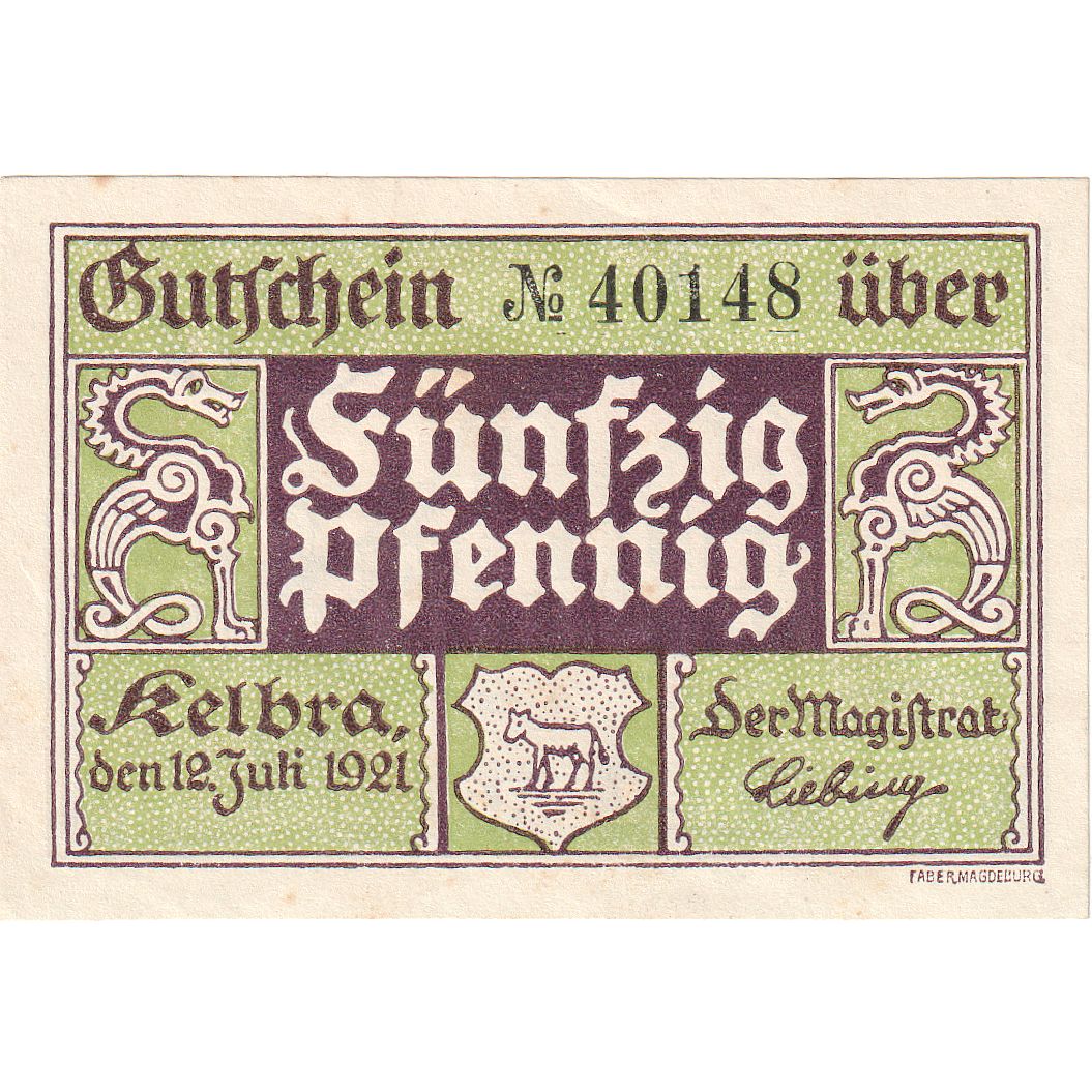 Geldschein, Deutschland, Kelbra, 50 Pfennig, village, 1921, 1921-07-12, UNZ