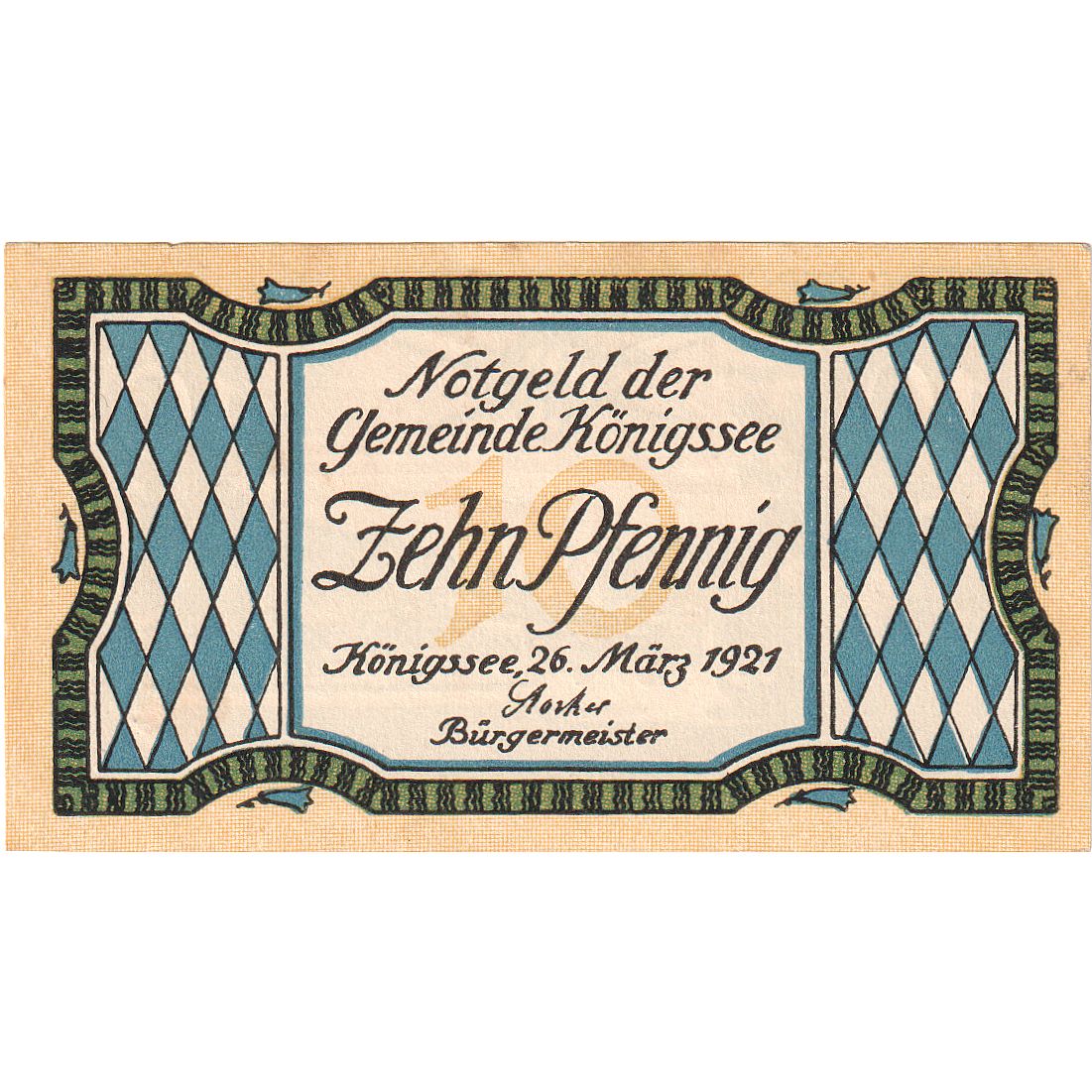 Nota, Alemanha, Königsee, 10 Pfennig, paysage, 1921, 1921-03-26, UNC(63)
