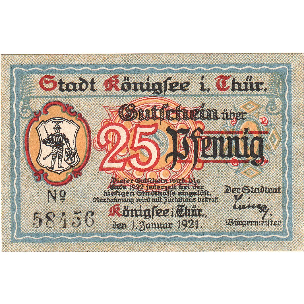 Geldschein, Deutschland, Königsee, 25 Pfennig, lutin, 1921, 1921-01-01, UNZ