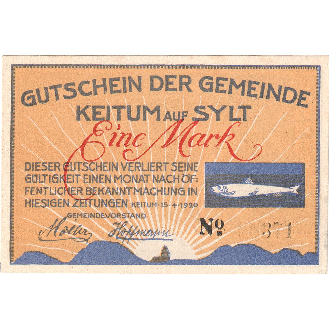 Banconote, Germania, Keitum, 1 Mark, personnage, 1920, 1920-04-15, SPL
